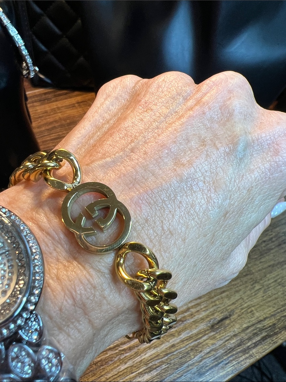 Gold-Tone Stainless Steel Interlocking Logo Chain Bracelet - Women Accessories